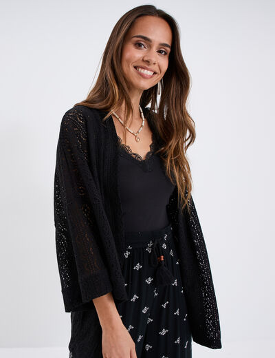 Veste ample esprit kimono dentelle noir femme