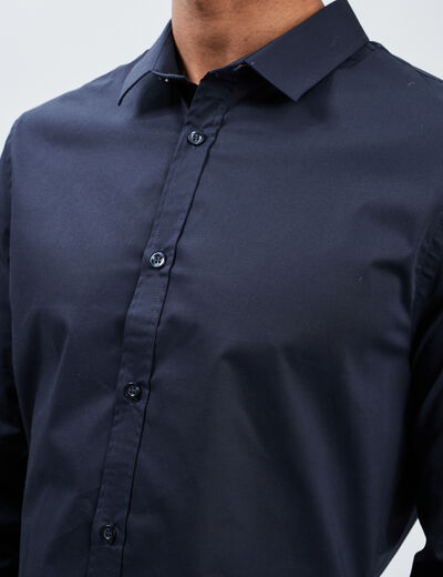 Chemise effet stretch manches longues bleu marine homme
