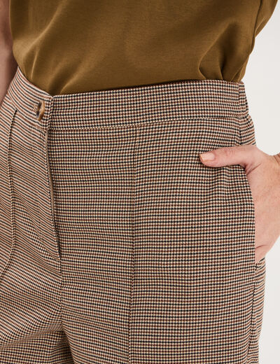 Pantalon droit cropped taille haute marron femme