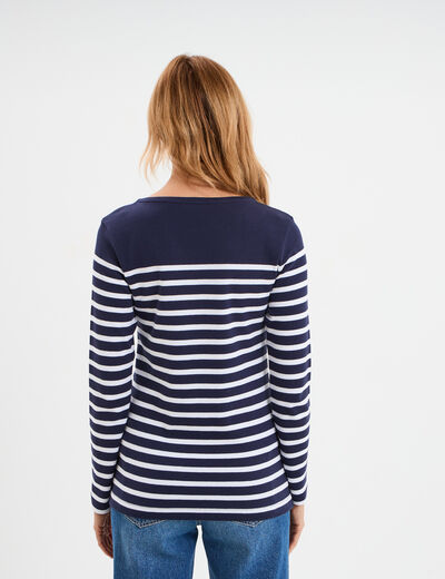 T-shirt marini&egrave;re manches longues coton bleu marine femme