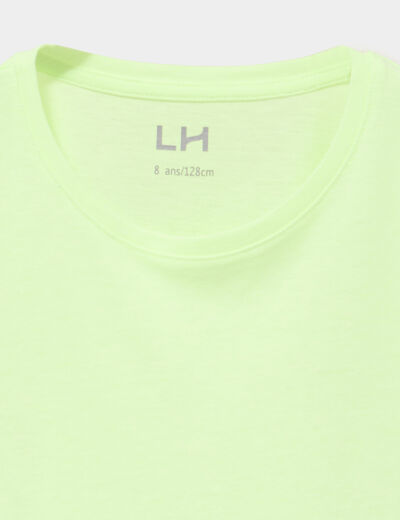 T-shirt col rond manches courtes jaune fluo fille