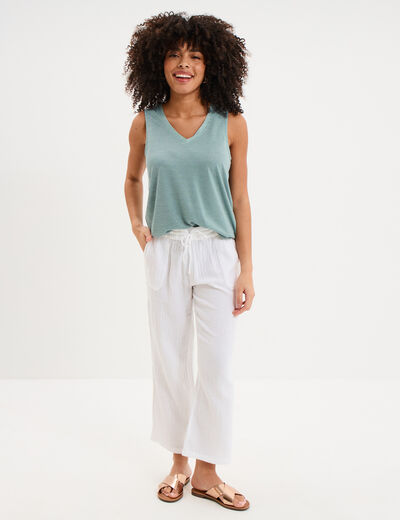 D&eacute;bardeur col en V sans manches bleu gris femme
