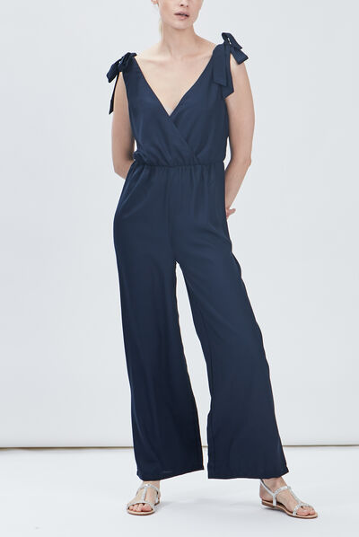 Combinaison pantalon droite bleu marine femme