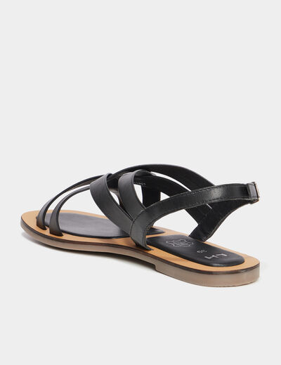 Sandales brides croisées en cuir noir femme