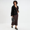 Jupe effet satin midi évasée marron foncé femme
