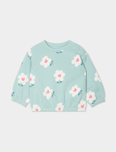Sweat oversize manches longues col rond bleu gris bébé fille
