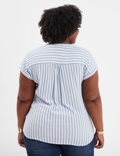 Blouse col en V manches courtes ecru femme grande taille