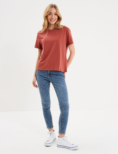 T-shirt col rond manches courtes coton vieux rose femme