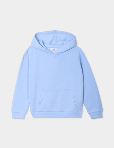 Sweat &agrave; capuche hoodie relax molleton bleu clair fille