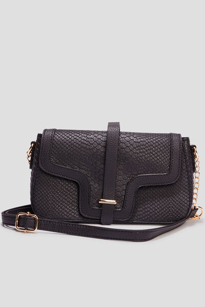 Sac bandoulière aspect croco noir femme