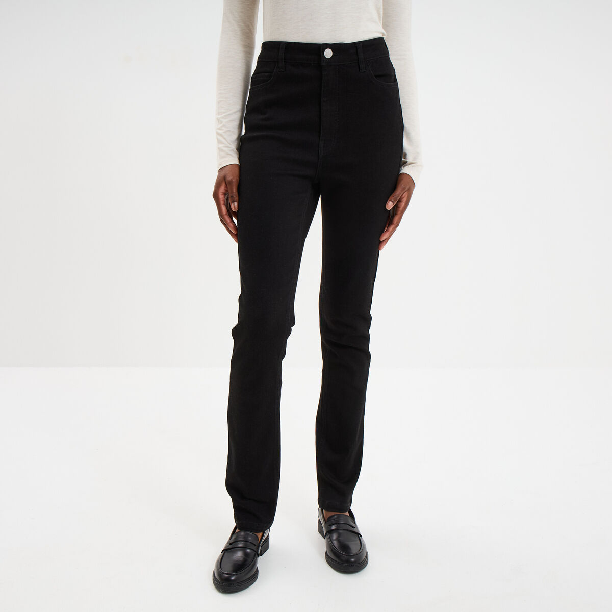 Jeans skinny taille haute 5 poches denim noir femme