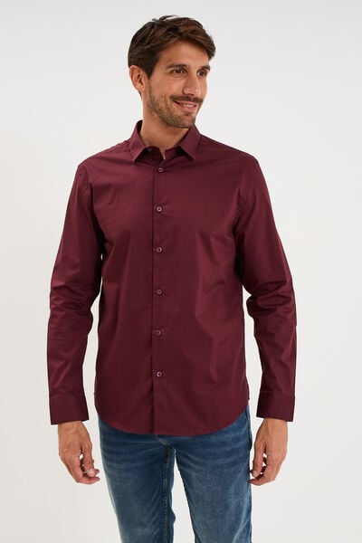 Chemise stretch manches longues violet fonc&eacute; homme