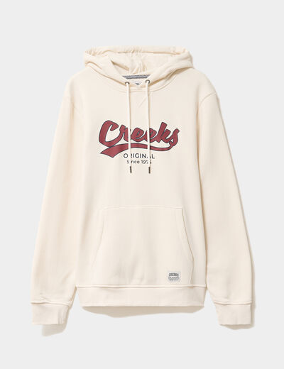 Sweat hoodie &agrave; capuche molleton 1 poche ecru homme