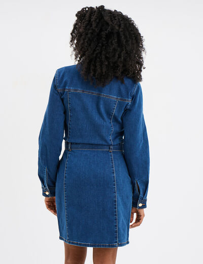 Robe chemise en jean ceinturée coton denim stone femme