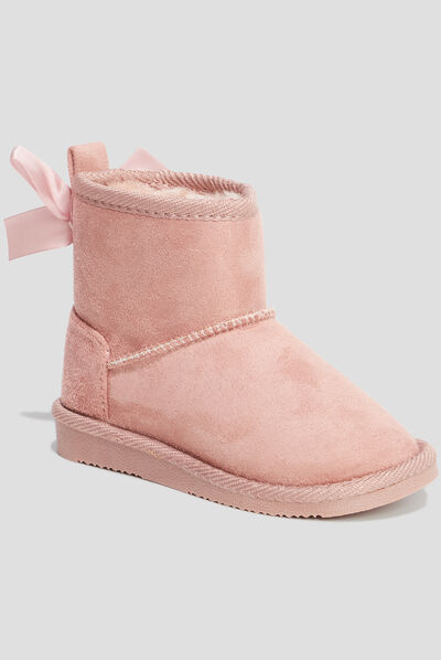 Bottines fourrées avec noeud rose fille