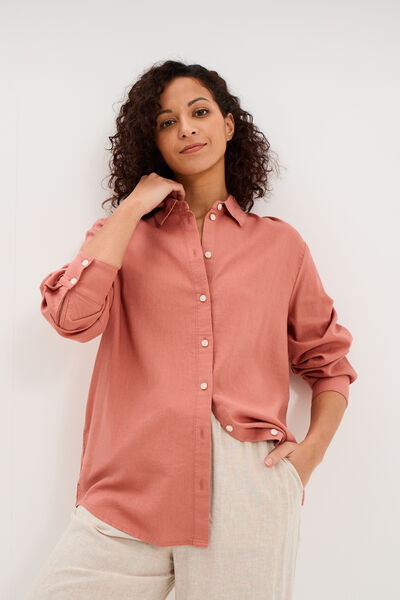 Chemise oversize lin m&eacute;lang&eacute; terracotta femme