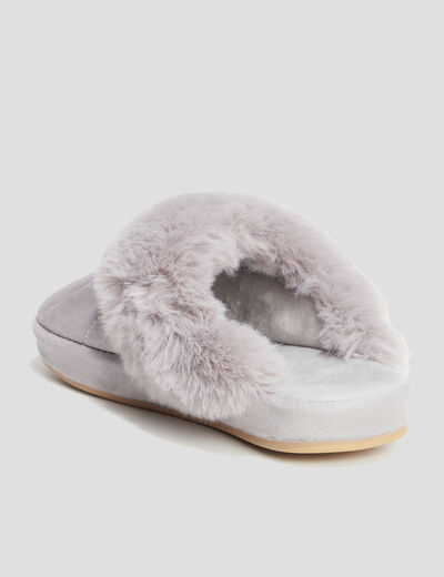 Chaussons mules col en fausse fourrure mauve femme