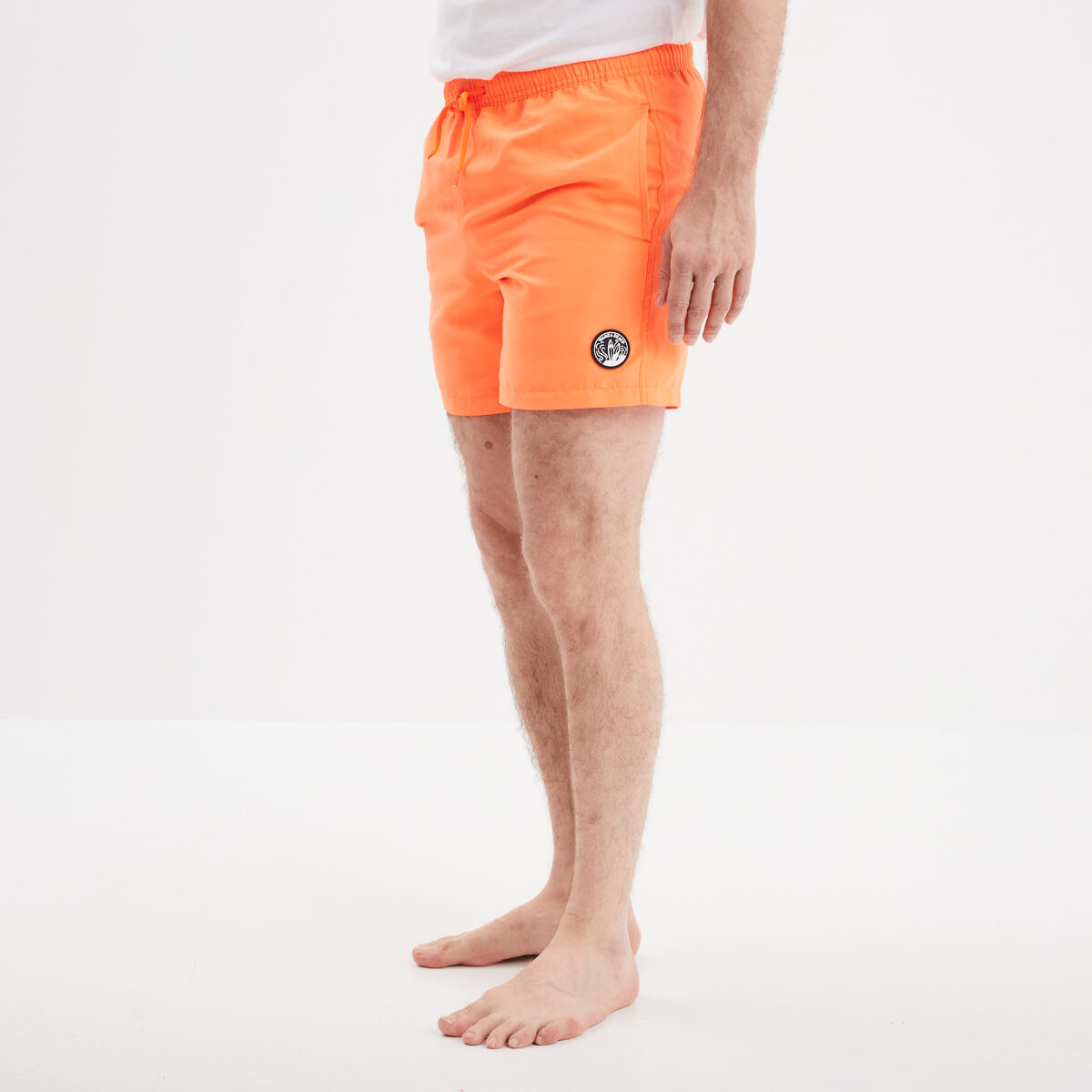 Short de bain droit taille &eacute;lastiqu&eacute;e orange corail homme