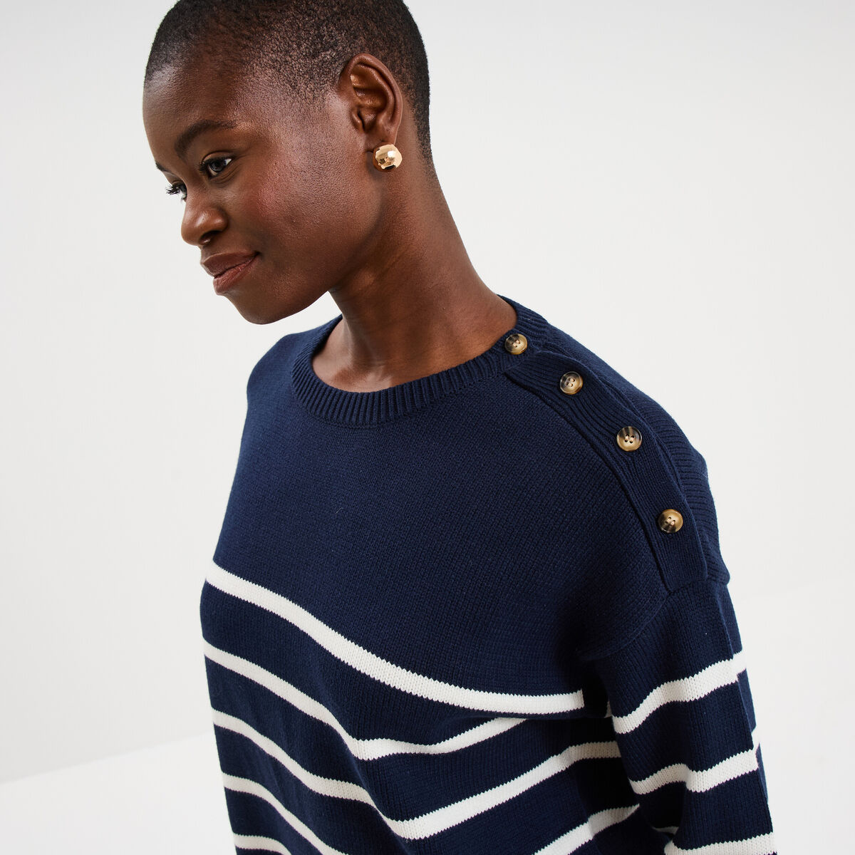 Pull marini&egrave;re boutons &eacute;paule bleu marine femme