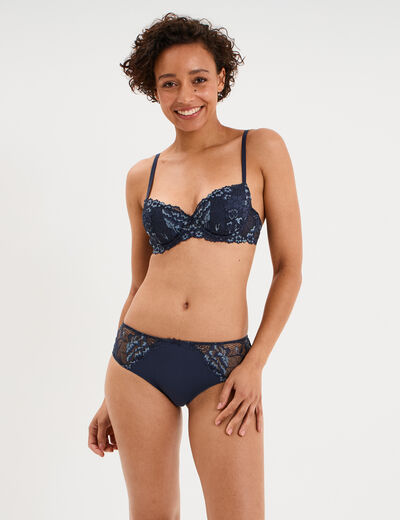 Soutien-gorge corbeille en dentelle bleu marine femme