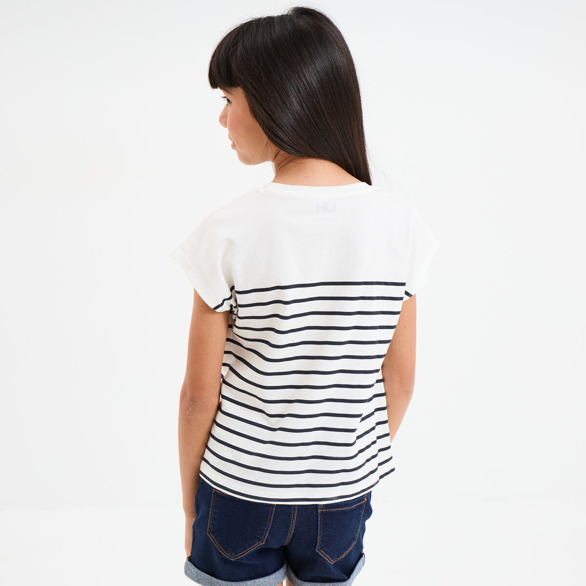 T-shirt manches courtes col rond coton ecru fille