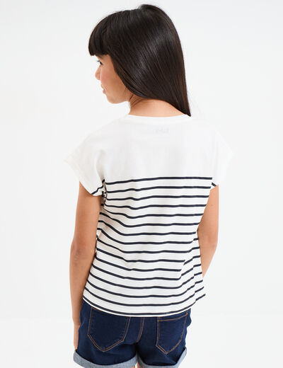 T-shirt manches courtes col rond coton ecru fille