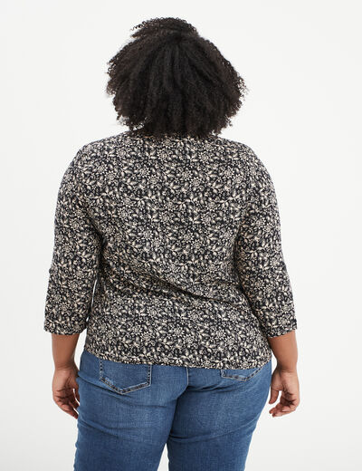 Blouse manches 3/4 retroussables noir femme grande taille