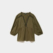 Blouse col tunisien brod&eacute; coton vert kaki femme