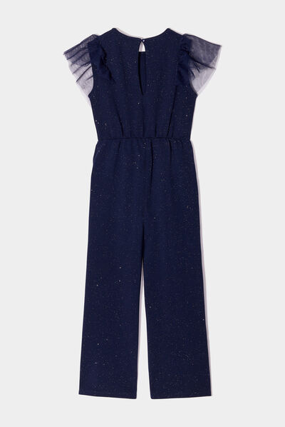 Combinaison pantalon paillettes volants bleu marine fille