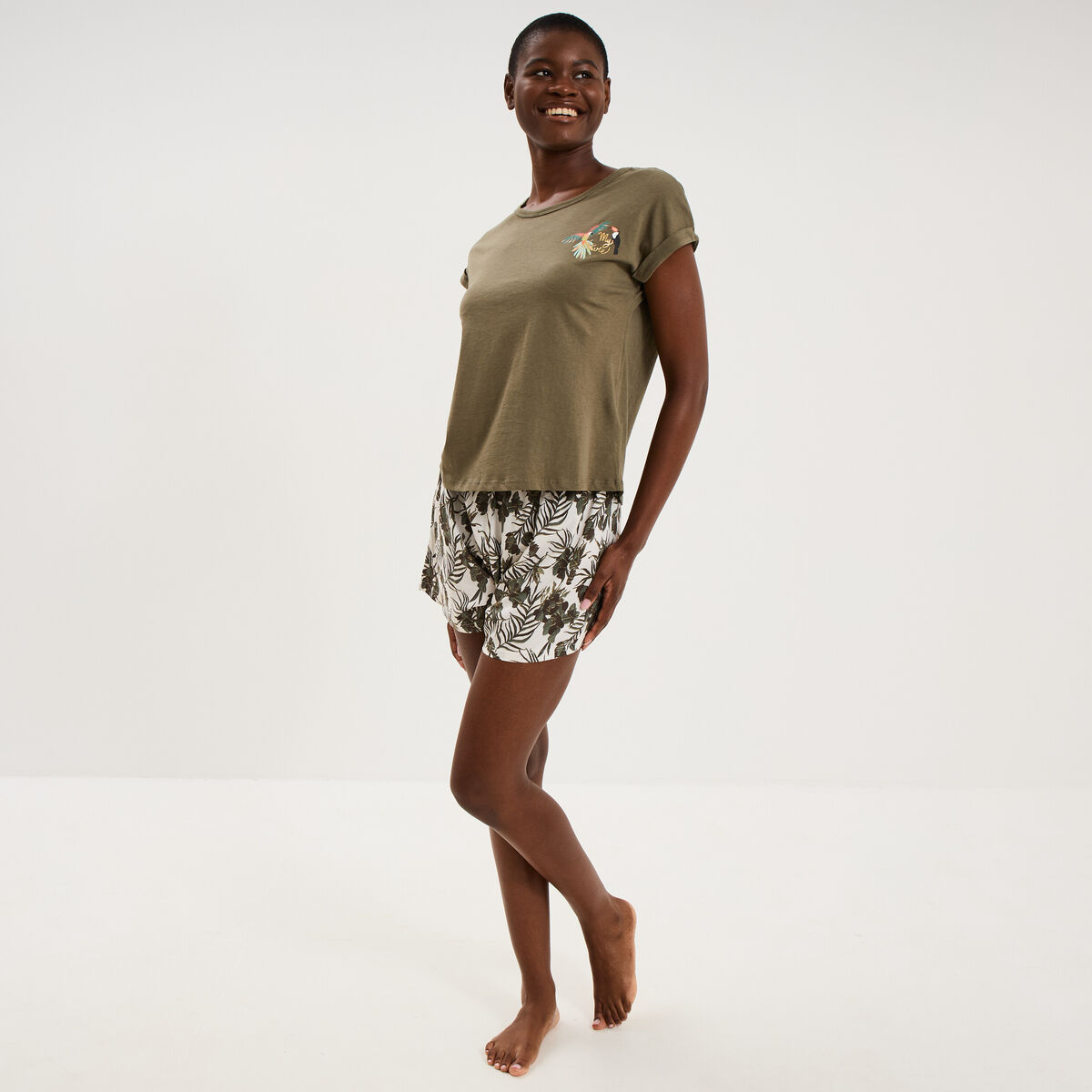 Ensemble pyjama short et t-shirt ecru femme