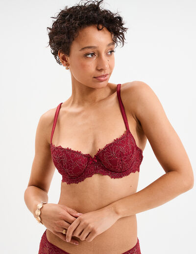 Soutien-gorge emboîtant paddé dentelle rouge foncé femme