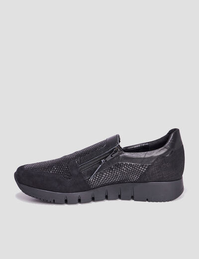 Baskets zippées en cuir pied large noir femme