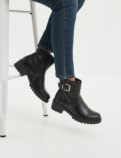 Bottines ranger avec boucles noir femme