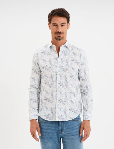 Chemise droite imprimée manches longues ecru homme