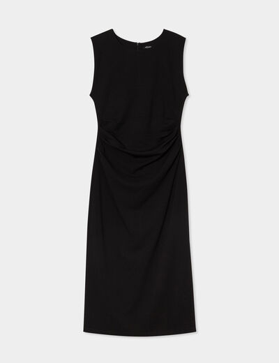 Robe longue fronc&eacute;e sans manches noir femme
