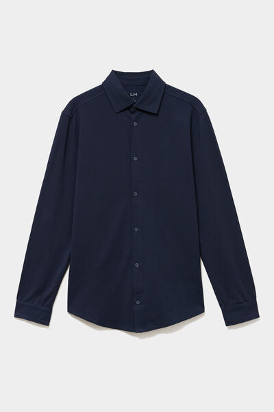 Chemise droite &agrave; manches longues bleu p&eacute;trole homme