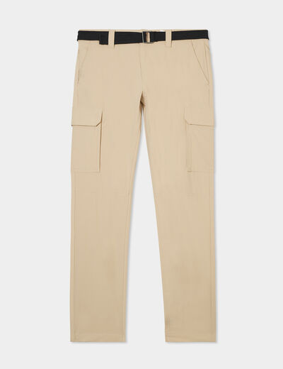 Pantalon cargo ceinture double boucle beige homme