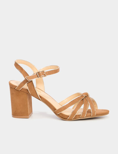 Sandales à talons effet suédine camel femme