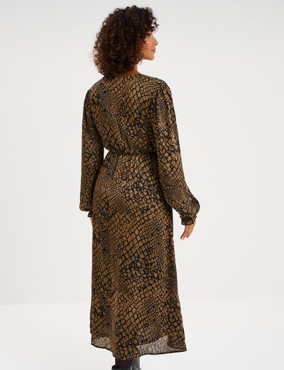 Robe longue empire taille &eacute;lastiqu&eacute;e vert kaki femme