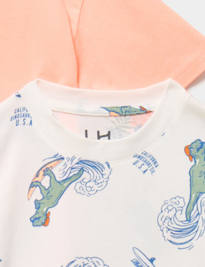 Lot 2 t-shirts manches courtes coton ecru gar&ccedil;on