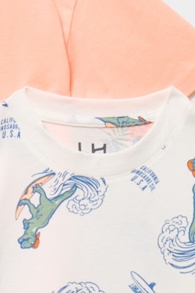 Lot 2 t-shirts manches courtes coton ecru gar&ccedil;on