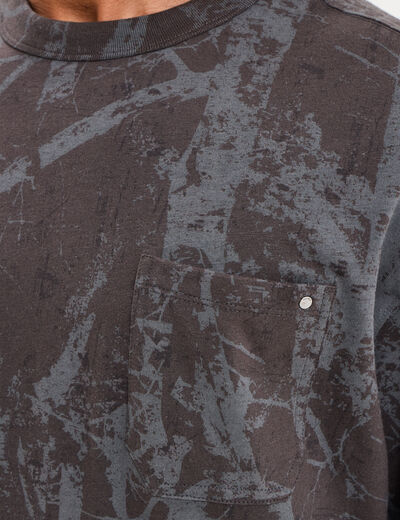 T-shirt col rond manches courtes coton gris fonc&eacute; homme