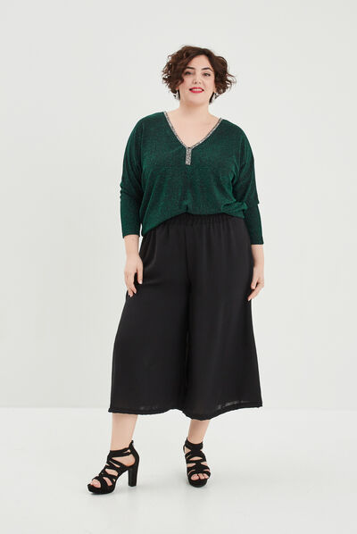 T-shirt manches chauves-souris dos en V vert canard femme grande taille