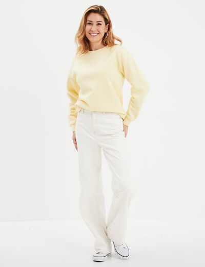 Sweat col rond manches longues jaune clair femme