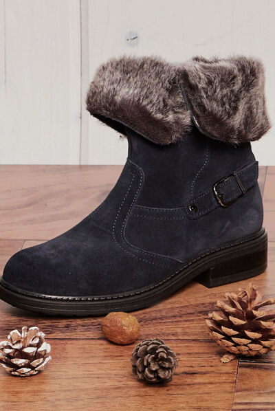 Bottes zippées en cuir fourrées bleu marine fille
