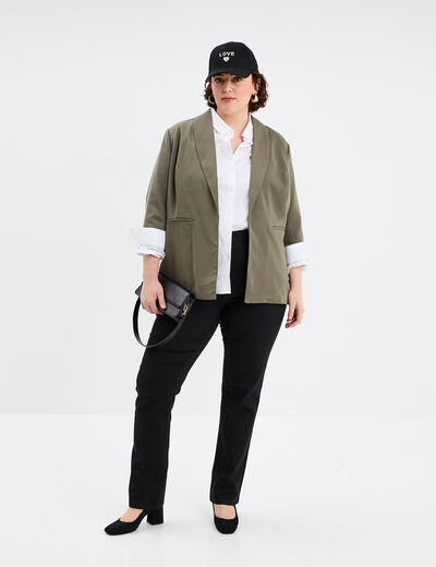 Veste droite manches 3/4 à revers vert kaki femme grande taille