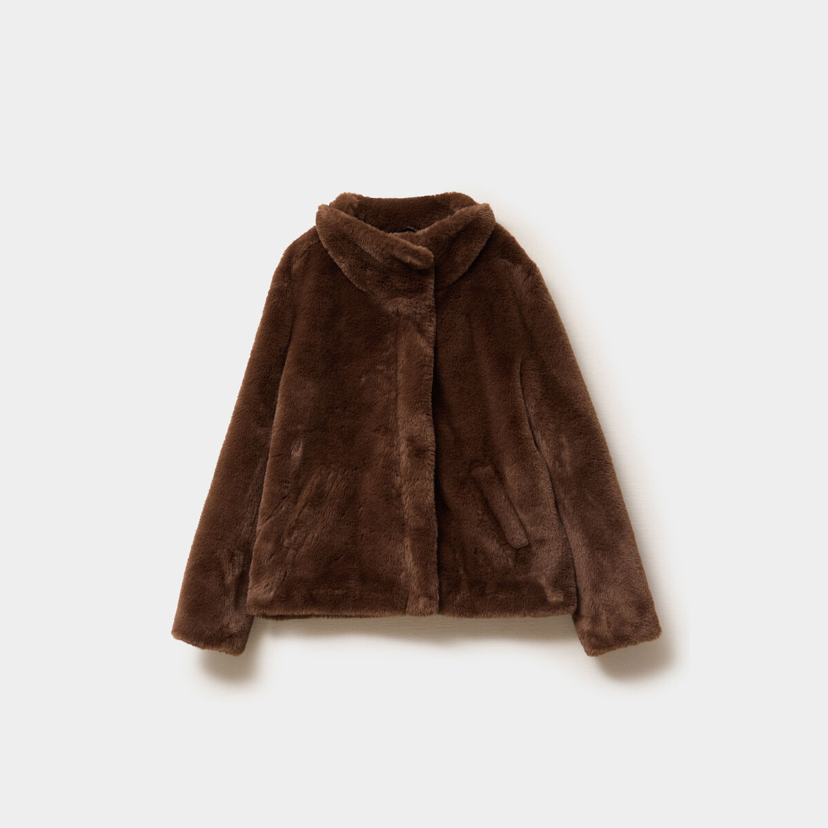 Veste fausse fourrure col montant marron femme