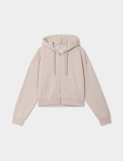 Sweat zippé à capuche court gris clair femme