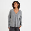 Pull droit ample col V fentes aux c&ocirc;t&eacute;s gris clair femme
