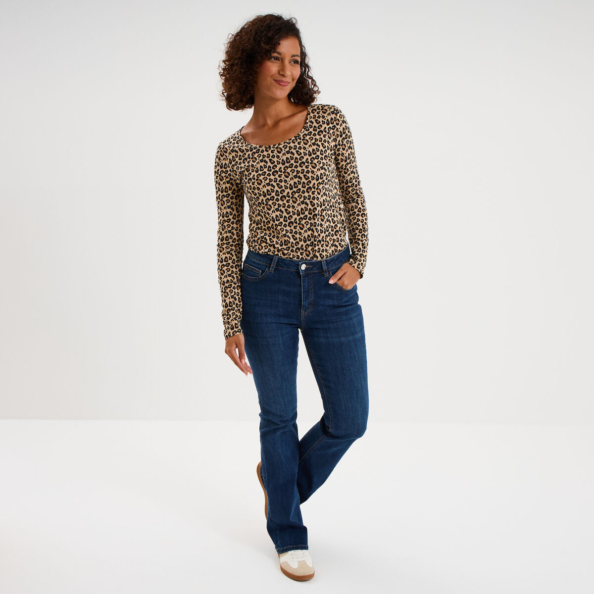 T-shirt col rond manches longues coton sable femme